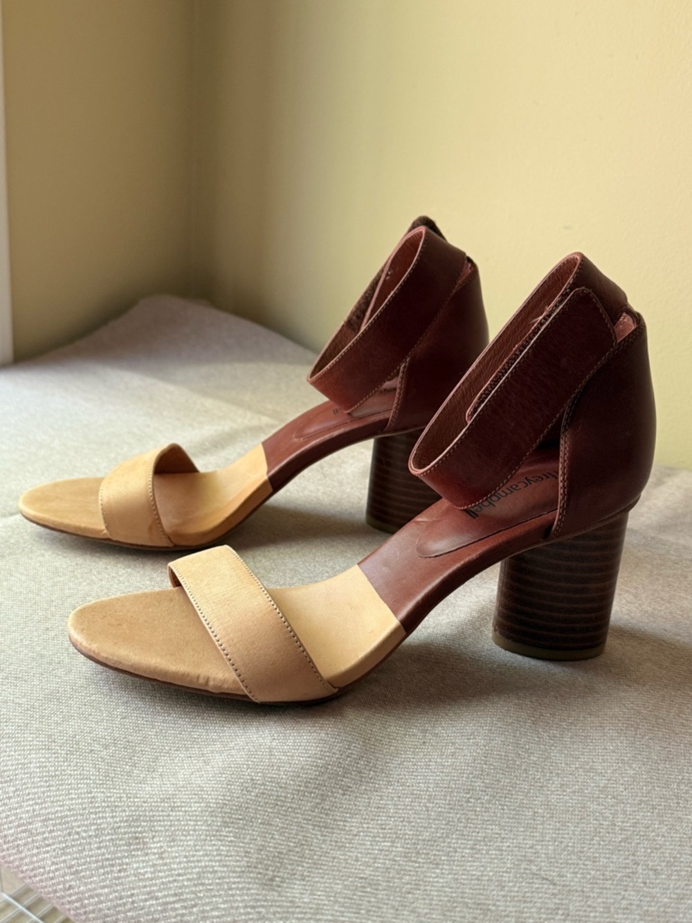 Jeffrey Campbell Two-Tone Beige and Brown Block Heel Sandals